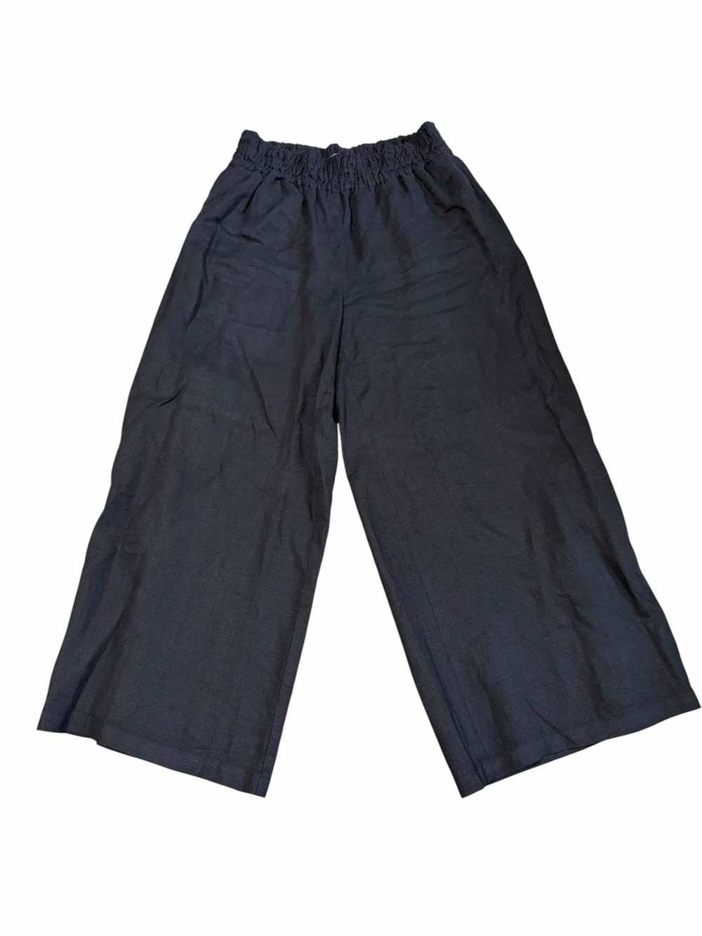 Anthropologie Women's Somerset 100% Linen Pull-On Wide Leg Pants | Black | XS